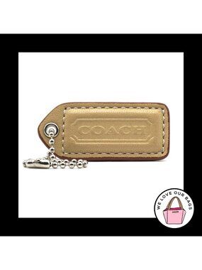 2 Y2K VINTAGE COACH Sand Tan Light Brown Leather Fob Bag Charm Keychain Hang Tag